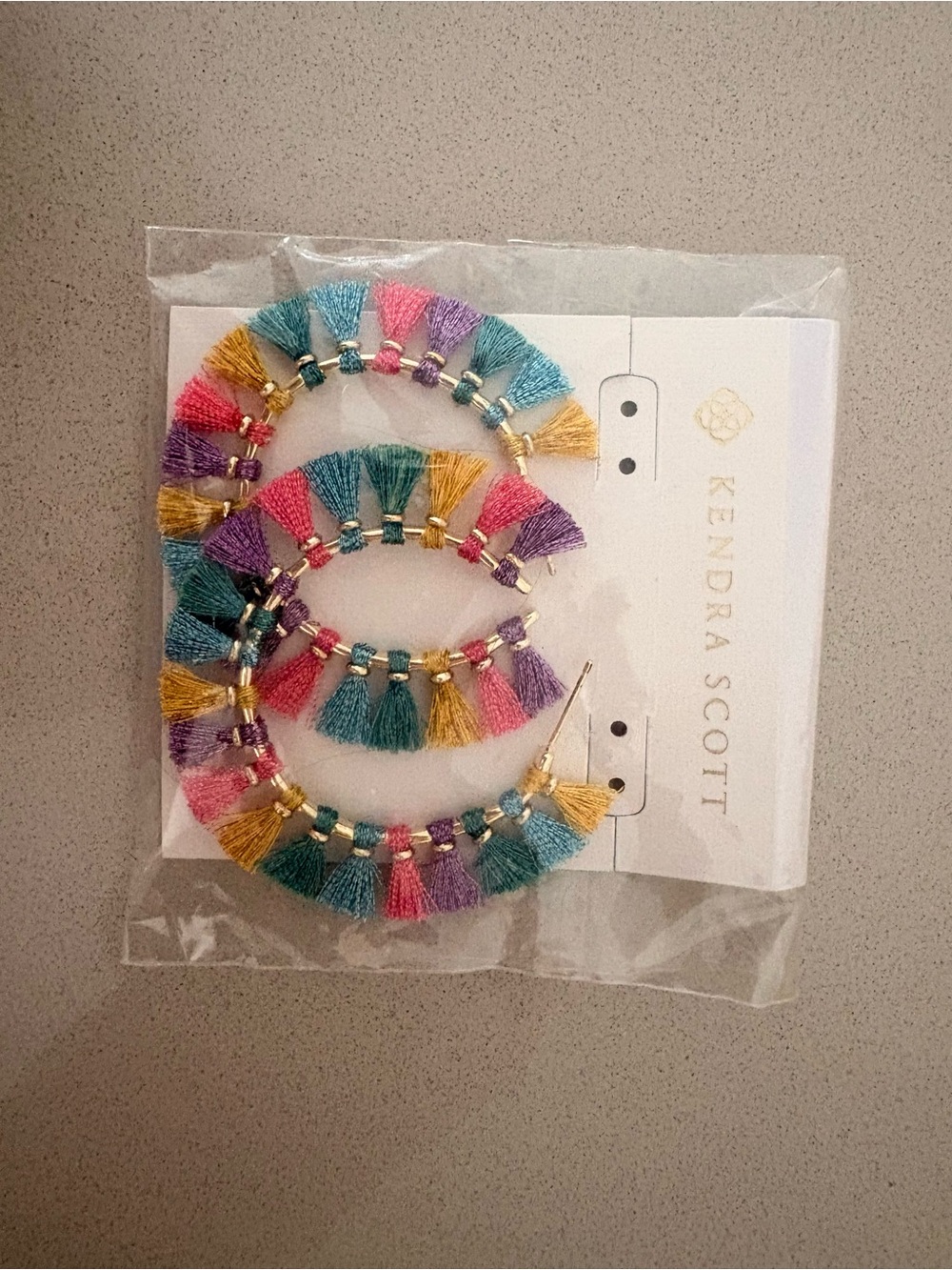 Kendra Scott Teal Pink Purple Gold Tassel Hoop Earrings